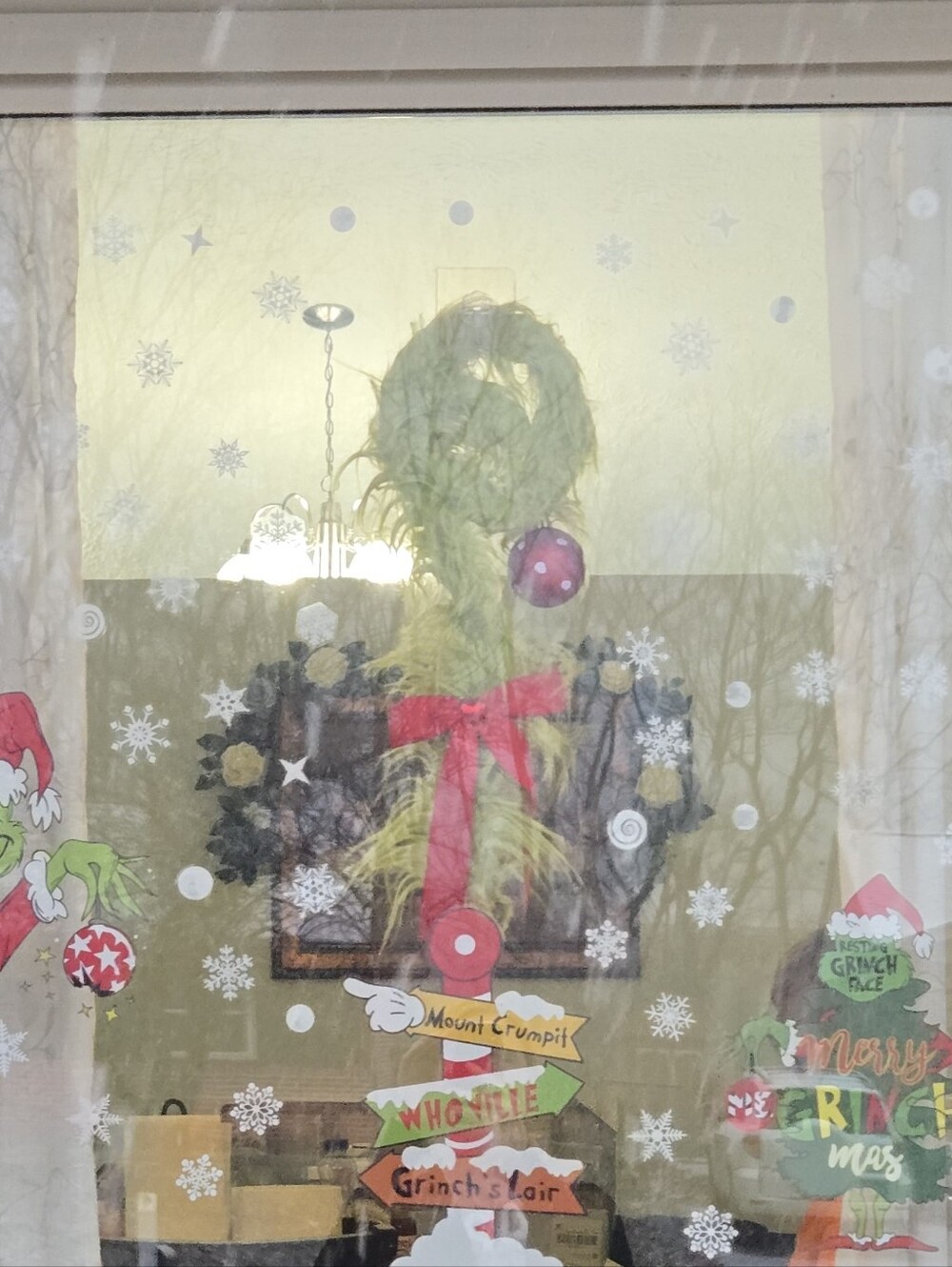 Festive Lime Green Furry Grinch Candy Cane Door Hanger - EUC - Picture 4 of 7